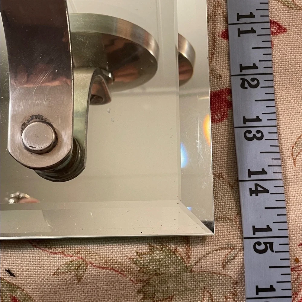 Modern Silver Wall Beveled Rectangular Mirror with Silver Hardware Candle Holder